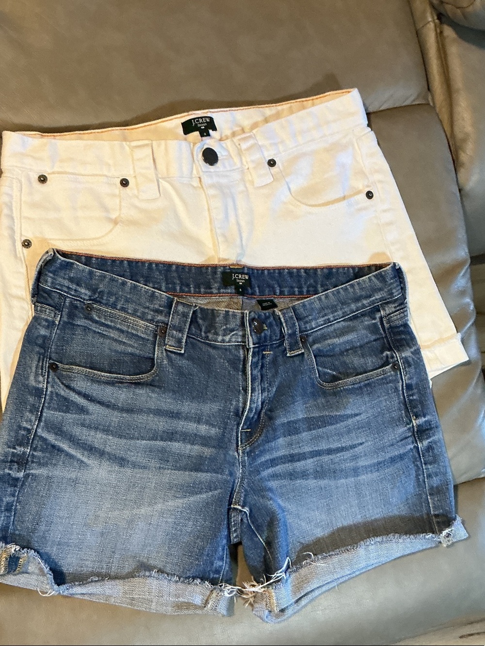 J. Crew White and Blue Denim Cutoff Shorts Duo